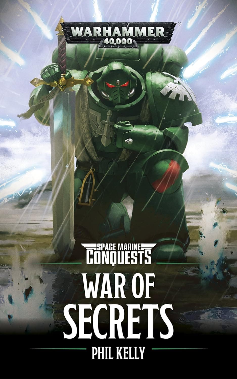 Cover of the ebook edition of 'War of Secrets': Supporting the Dark Angels as they battle trauma-scarred T'au, Lieutenant Farren and his Primaris...